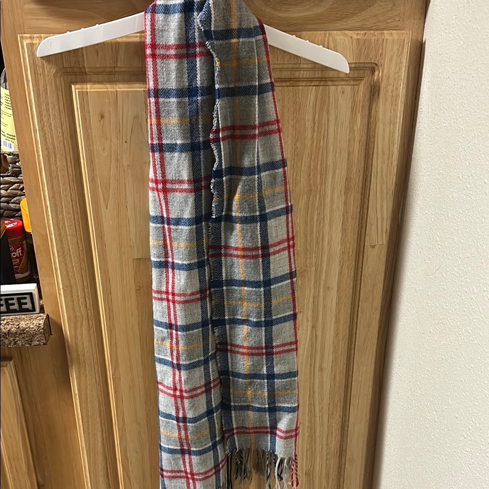 Grey Plaid Wool Scarf